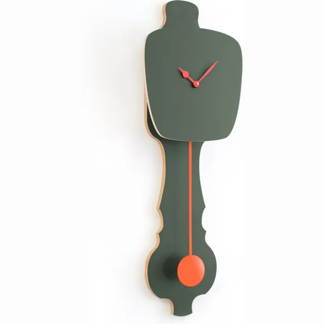 Kloq Wandklok met Pendule - Batterijen Inbegrepen - Wanddecoratie - Quartz Beweging - Niet-Tikkend Batterij Aangedreven - Mist Groen (SE) & Neon Oranje - Groot Mist Groen & Neon Oranje