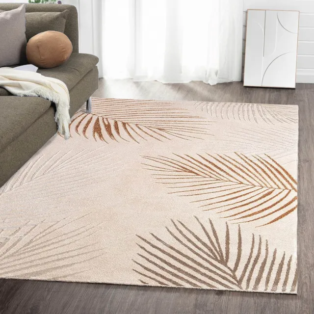 flycarpets Evora Leaves Modern Vloerkleed Beige / Crème / Terra – Laagpolig Tapijt Woonkamer – 240x340 cm