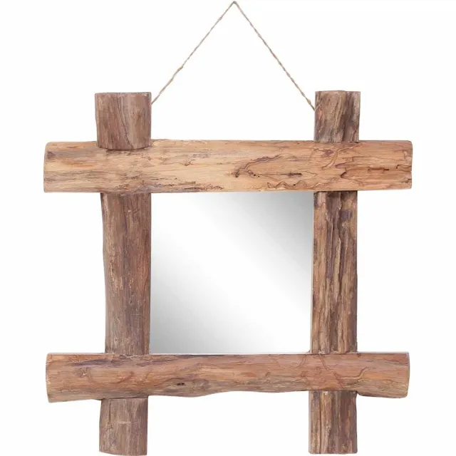 vidaXL Spiegel houtblokken 50x50 cm gerecycled teakhout naturel Bruin