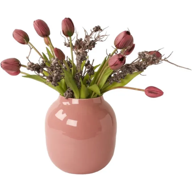 Winq Boeket Kunsttulpen Mauve gebonden met zwarte Bes- Tulpen -Boeket kunstbloemen - 15 tulpen 40cm