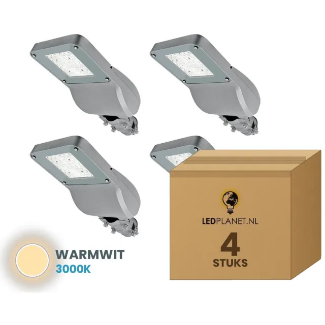 Tsong LED Straatverlichting 30W 4050lm - Warmwit 3000K - IP65 - 4 stuks - 230V