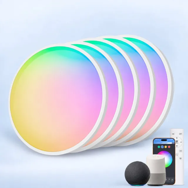 LOVHAUS 5 Stuks WiFi LED Plafondlampen 30 cm 24W - RGB - Alexa - Dimbaar 2700-6500K - IP54 Wit
