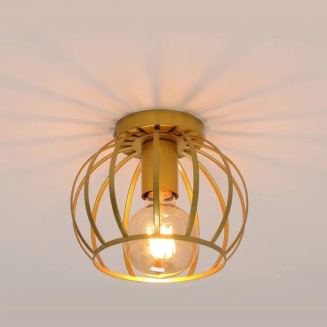 Riserva Industriële Plafondlamp Vintage - Goud - E27 Fitting - Metalen Plafondlamp - Rond - Zonder Lichtbron - voor Woonkamer, Keuken en Slaapkamer