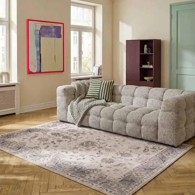 MrCarpet Wasbaar Vintage Vloerkleed Beige/grijs Duux 160x230cm Mrcarpet