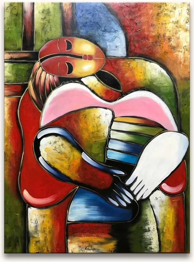 Grootmeesters ® Handgeschilderd schilderij Olieverf op Canvas - De Droom van Pascalle rood, blauw, groen