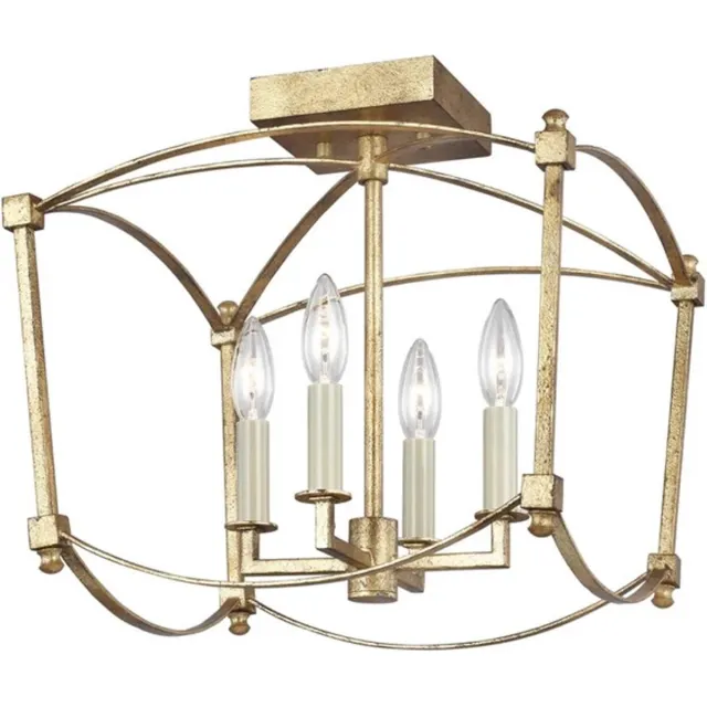 Feiss LED Plafondlamp Thayer | 4X E14 Max 40W | Dimbaar | Antique Gild Geen