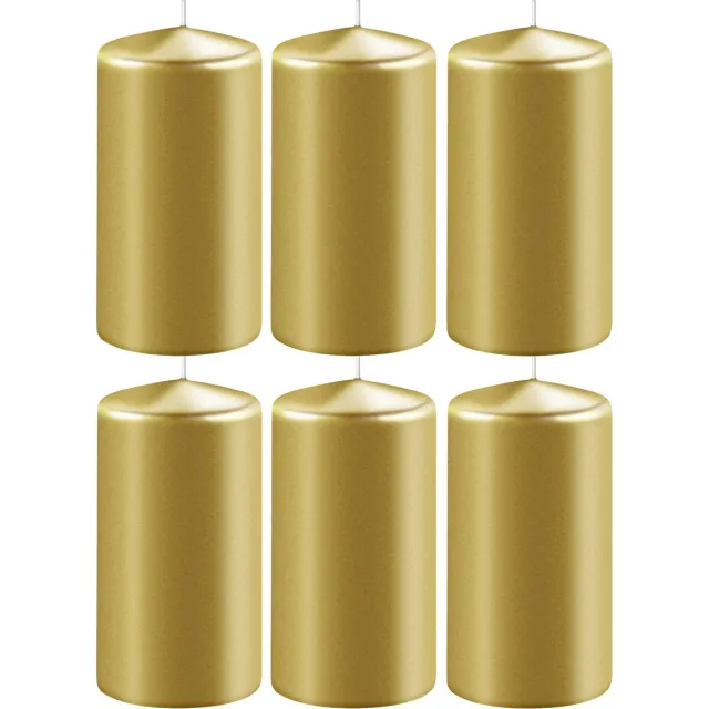 Enlightening Candles 6x Metallic gouden cilinderkaarsen/stompkaarsen 6 x 15 cm 58 branduren - Geurloze kaarsen metallic goud - Woondecoraties Goudkleurig