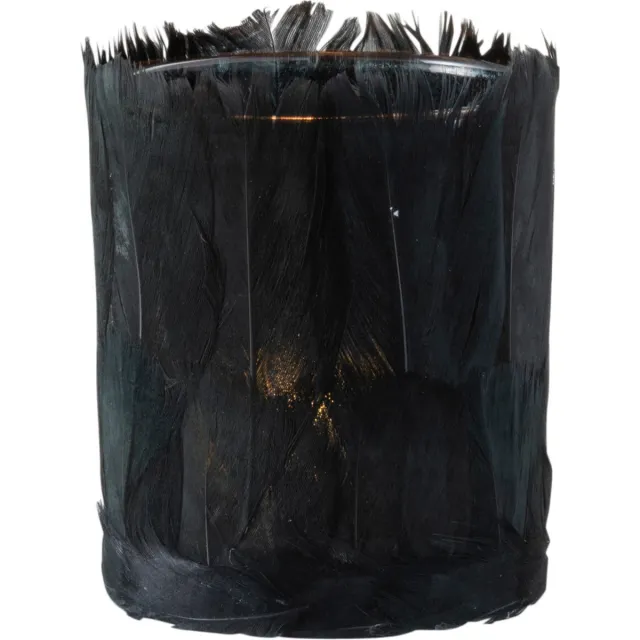 J-Line theelichthouder Veren - glas - zwart - small - 4 stuks