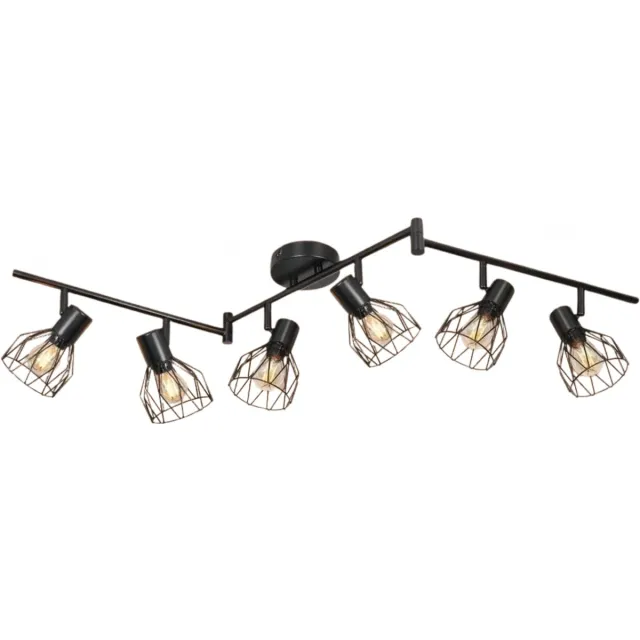Stervia Plafondlamp - Rij Van 6 Lampen - 350° Horizontaal Draaibaar - 90° Verticaal Draaibaar - E14 Fitting - Zwart - 117 x 9 x 12.5 cm