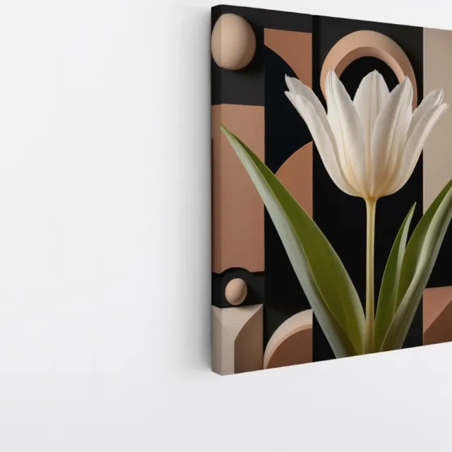 Saammp Canvas Schilderij - Abstracte Witte Bloem - Natuur - 100x100 - Foto op canvas - Wanddecoratie - Muurdecoratie Woonkamer - Kantoor Decoratie Multicolor