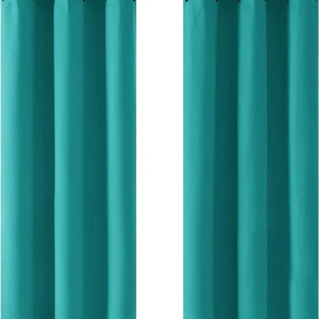 Deconovo Verduisterende Gordijnen 2 stuks, Turquoise, Thermische Gordijnen Luxe voor Woonkamer met Oogjes, 107x138 cm (B x H)