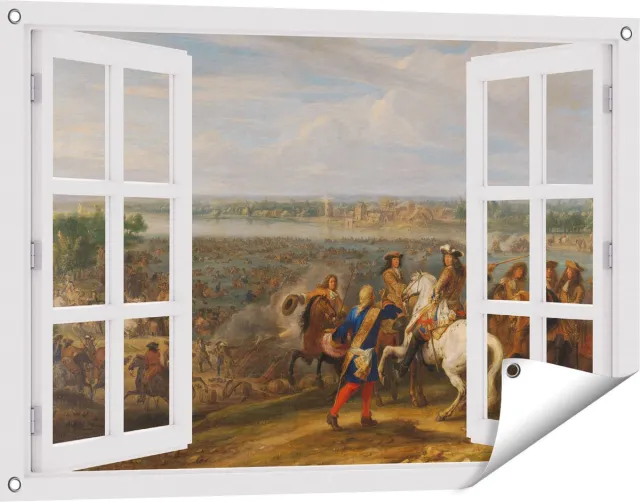 Gards Tuinposter Doorkijk Lodewijk XIV trekt bij Lobith Nederland binnen - Adam Frans van der Meulen - 90x60 cm - Tuindoek - Tuindecoratie - Wanddecoratie buiten - Tuinschilderij Wit