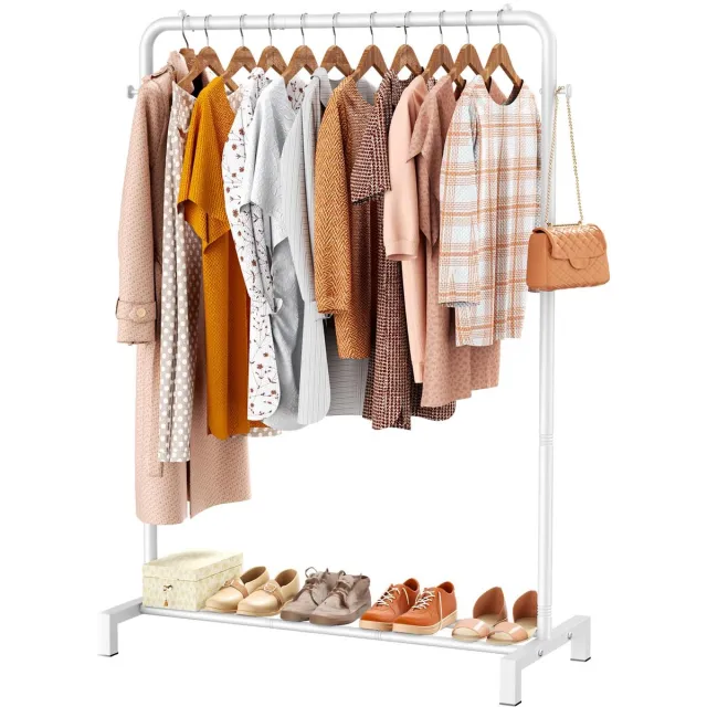 Unyqoos Vrijstaande kledingstang met schoenenrek en haken voor slaapkamer of winkel Wit