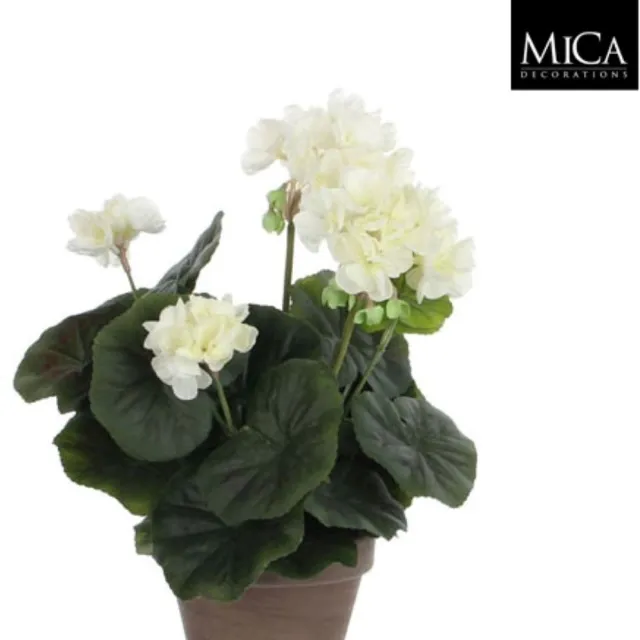 Mica Decorations-e 6 stuks! Geranium creme in pot stan grijs d11,5 cm h34xd20 cm Mica... wit