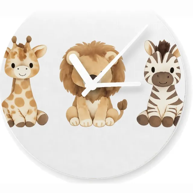 Mr Cadeautjes Glazen klok Ø 20 - design Rustig drieluik met bosdieren in zachte aquarel | cadeau Wit