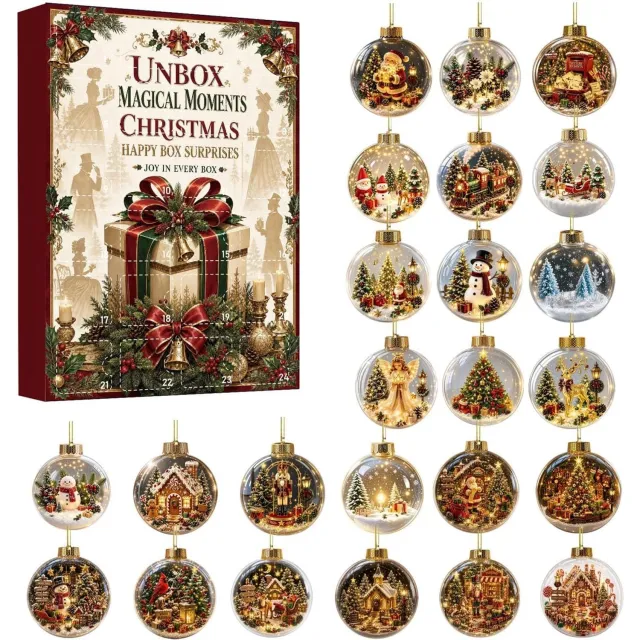 KZQ Kerst Aftelkalender - 24 Stuks - Met Acryl Ornamenten - Rood Wit Groen - 5 cm - Blind Box - Adventskalender - Kerstkalender - Kerstversiering - Kerstboom Decoratie