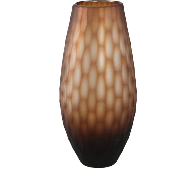 PTMD Niels Dark Brown Handcut Solid Glass Vase Round Bruin