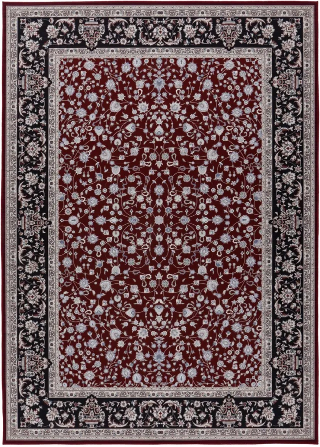 Padiro elegant laagpolig vloerkleed 200 x 290 cm - bordeaux - vintage patroon - voor vloerverwarming - van polyester