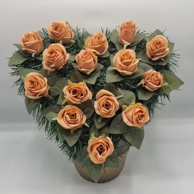 Herdenkingslichtjes.nl Bloemstuk - Khaki299 - Hart - Roos - Oud Roze - 30cm - Verzwaard - Buigzaam - Grafdecoratie