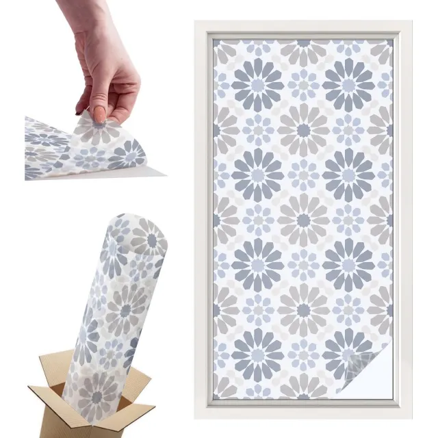 TULUP Raamfolie Anti inkijk - Bloemenmozaïek Privacy Folie Raam - 50x100 cm - Beige Anti inkijk Folie - Raamfolie Tegen inkijk Glas in Lood - Voor de slaapkamer, hal en woonkamer - Raamfolie Zonwering Beige - Bloemenmozaïek