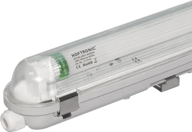 HOFTRONIC LED TL armatuur 120cm - T8 (G13) - 18 Watt 2880 lumen (160lm/W) - 4000K neutraal wit (840) - Koppelbaar - Flikkervrij - IP65 waterdicht Transparant