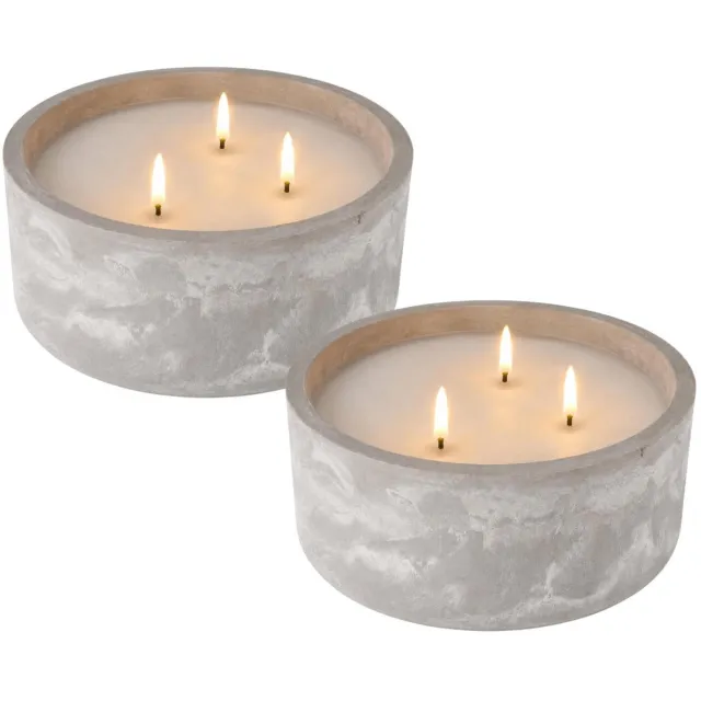 Home & Styling LED kaarzen in pot - 2x - met 3 lonten - beton - grijs - D20 x H8 cm - buiten - waterdicht Betongrijs