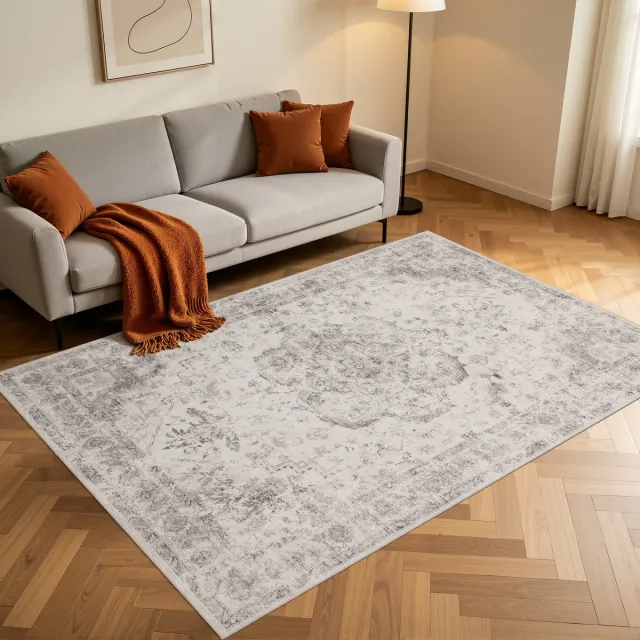 Moonay Home Vloerkleed Anka - Wasbaar - Vintage Vloerkleed - Oosters Design - 160X230 cm - Beige - Laagpolig - Geschikt voor Robotstofzuiger - Woonkamer Vloerkleed