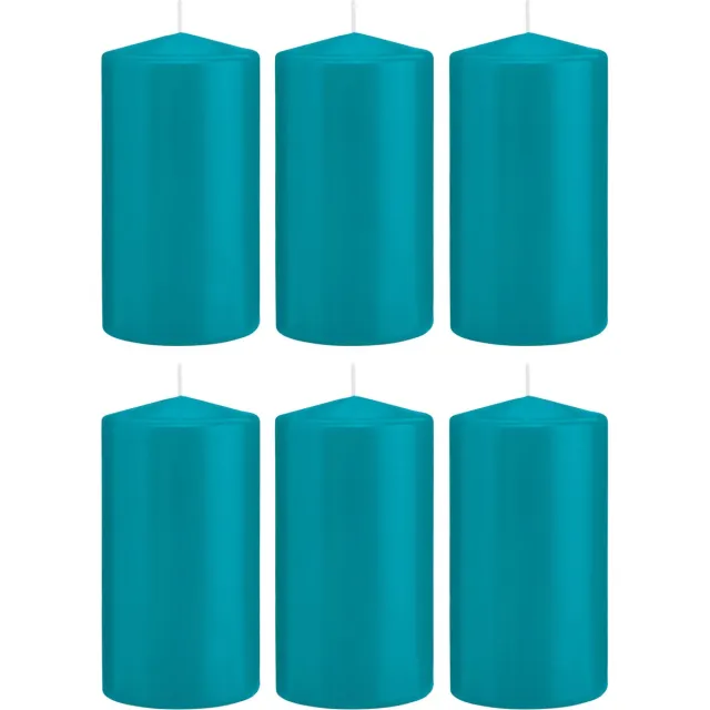 Trend Candles Cilinderkaars/stompkaars - 6x - turquoise - 8 x 15 cm - 69 branduren - horeca kaarsen