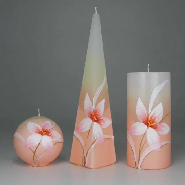 Jakelis Kaarsen Set -Handgeschilderde - Bloem Magnolia - Wit/Zalm - kaars