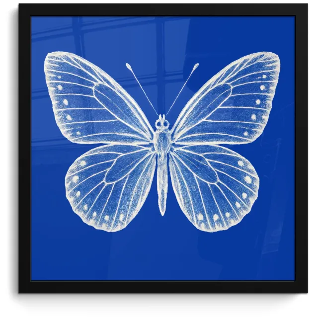 FrameYourWall Poster in lijst - Fotolijst 40x40 cm - Posters - Vlinder - Wit - Getekend - Stippen - Posterlijst zwart - Decoratie - Wanddecoratie woonkamer - Muurdecoratie slaapkamer