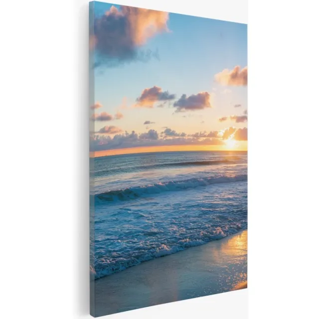 Saammp Canvas Schilderij - Zonsondergang - hoog gras - Strand en Zee - Duinen - 40x60 - Foto op canvas - Wanddecoratie - muurdecoratie Woonkamer - Slaapkamer decoratie - Canvas Print Multicolor
