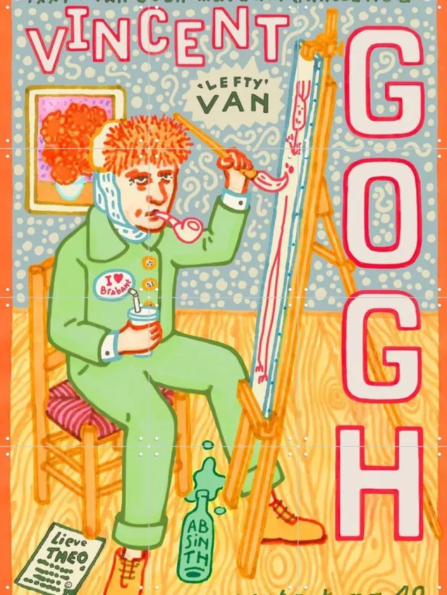 IXXI Portret nr. 40, Studio Boot & Van Gogh 21st Century - 60 x 80 cm - Grote wanddecoratie en posters - Illustraties, Speels, Klassiek, Cartoonesk Oranje