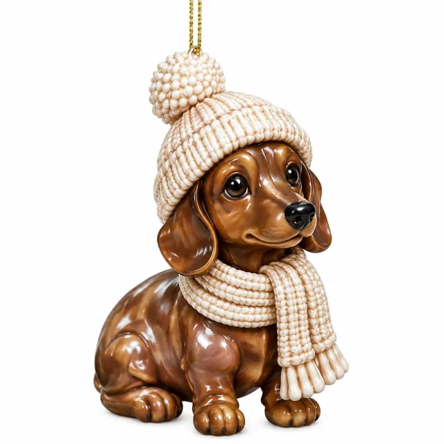 SWGOTA Adventskalender met teckelmotieven - 24 platte hangdecoraties met parel- en strikmotieven - Met ophangkoorden en genummerde cadeauverpakking Crème