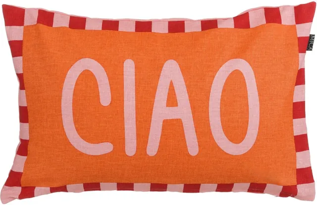 Mica Decorations Ciao Sierkussen - Kussen met Kussenhoes - Woondecoratie Woonkamer - 55 x 35 x 10 cm - Katoen, Linnen, Polyester - Oranje, Roze, Rood
