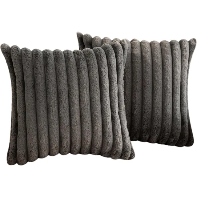 Maisentiel Sierkussenhoezen 45 x 45 cm - 2 stuks - fluweel en pluche - grijs