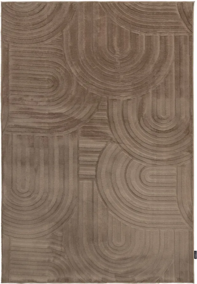 Padiro design laagpolig vloerkleed 160 x 230 cm - donkerbeige - modern geometrisch patroon - voor vloerverwarming - van polyester, wol en katoen