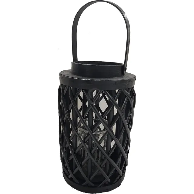 H&S Decoration Bamboe lantaarn - zwart - Lantaarn -windlicht - kaarsenstandaard - 30 cm hoog - tuin - tuinverlichting