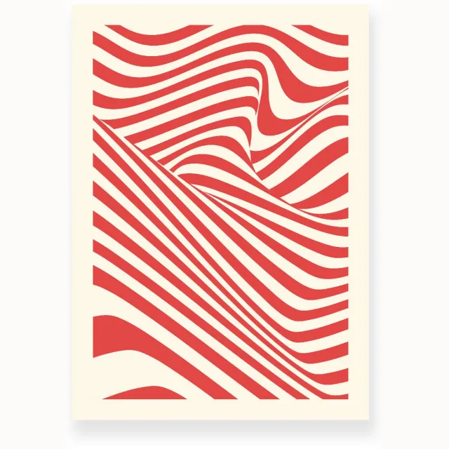 Yisual Poster 30x40 cm - Optische Illusie - Lijnen - Rood - Beige - Abstract - Vintage - Muurdecoratie - Wanddecoratie