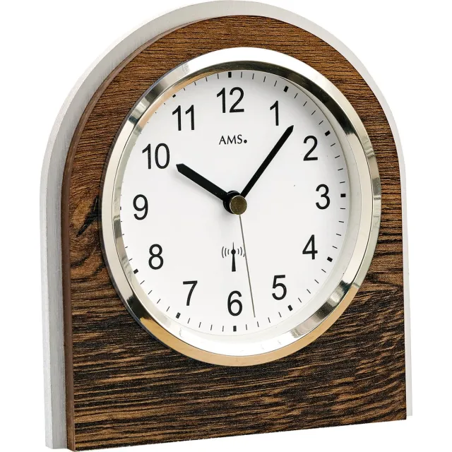 AMS 5196 | Tafelklok | Hout Bruin, Zilver, Zwart en Wit