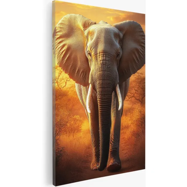 Saammp Canvas Schilderij - Olifant - Zonsondergang - Afrika - Natuur - Dieren - 30x45 - Foto op canvas - Wanddecoratie - Muurdecoratie Woonkamer - Slaapkamer decoratie - Canvas Print Multicolor