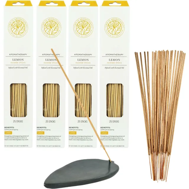 Farm to aromatherapy Wierook Aromatherapy Lemon 100 stokjes incl. Speksteen Wierookhouder Multikleur