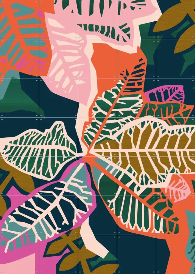 IXXI Croton Bright, Megan Gallagher - 100 x 140 cm - Grote wanddecoratie en posters - Kleurrijk, Grafisch Ontwerp, Abstract, Digitale Kunst, Speels Oranje / Roze / Groen