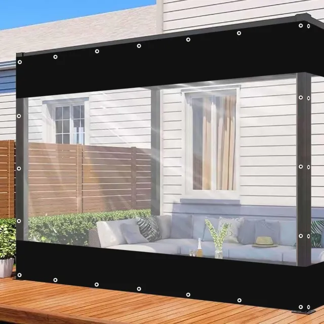Famanu Transparante PVC-gordijnen, waterdicht en 0,3 mm dik, zwart vinyl voor terras, pergola, veranda en garage, 1,5 x 2,2 m, bieden uitstekende bescherming tegen kou en hitte voor een comfortabele buitenervaring