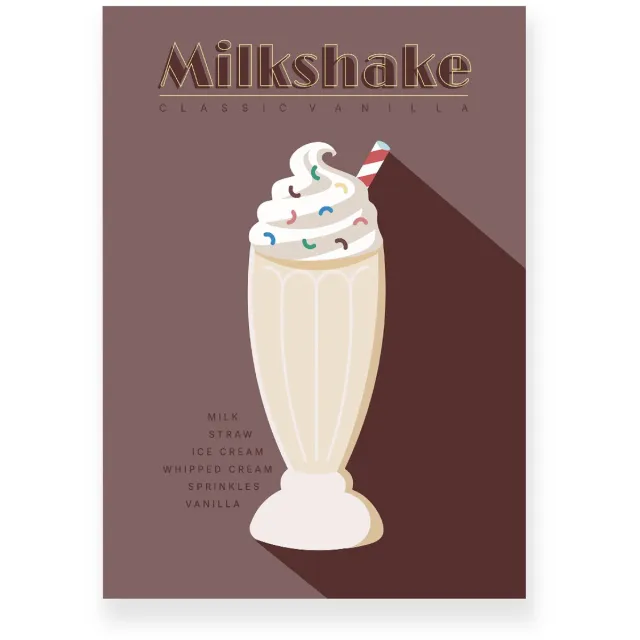 Yisual Poster 50x70 cm - Vanille Milkshake - Beige - Bruin - Retro - Art deco - Muurdecoratie - Wanddecoratie