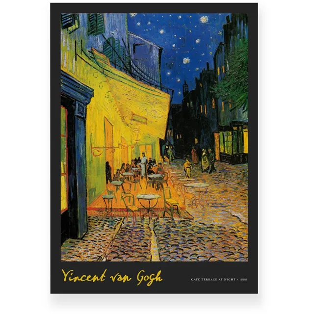 Yisual Poster 20x30 cm - Café Terrace at Night - Vincent van Gogh - Terras - Sterrenhemel - Geel - Blauw - Zwart - Postimpressionistisch - Stedelijk - Muurdecoratie - Wanddecoratie