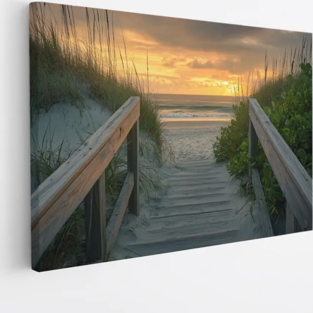 Saammp Canvas Schilderij - Strand - Zee - Brug - 50x40 - Foto op canvas - Wanddecoratie - muurdecoratie Woonkamer - Slaapkamer decoratie - Canvas Print Multicolor