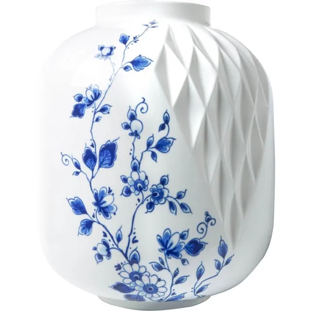 Heinen Delfts Blauw.- Blauw Vouw - Vaas Nr.4 25cm Wit/Blauw