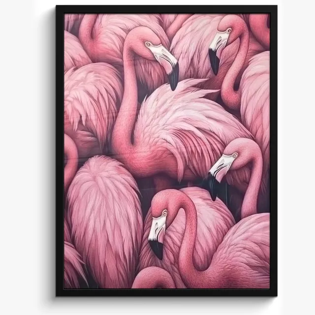 FrameYourWall Poster in lijst - Fotolijst 50x70 cm - Posters - Flamingo - Roze - Dieren - Posterlijst zwart - Decoratie - Wanddecoratie woonkamer - Muurdecoratie slaapkamer