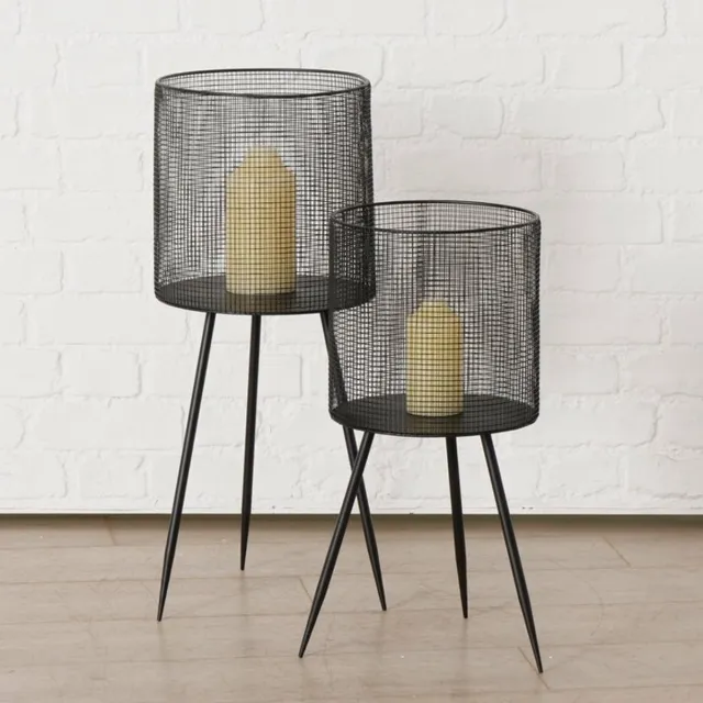 Boltze Windlicht zwart metaal Baska - Boltze set van 2 stuks