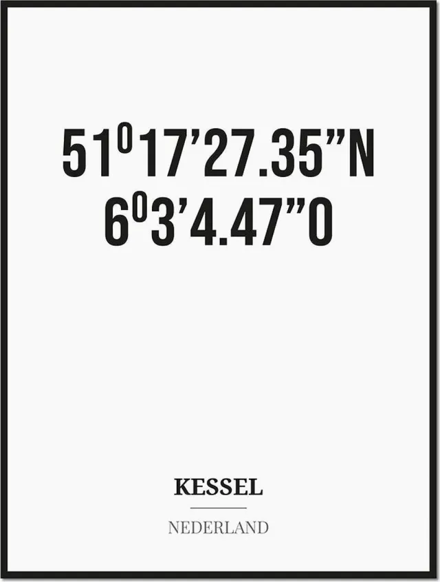 Studio216 Poster/kaart KESSEL met coördinaten zwart, wit